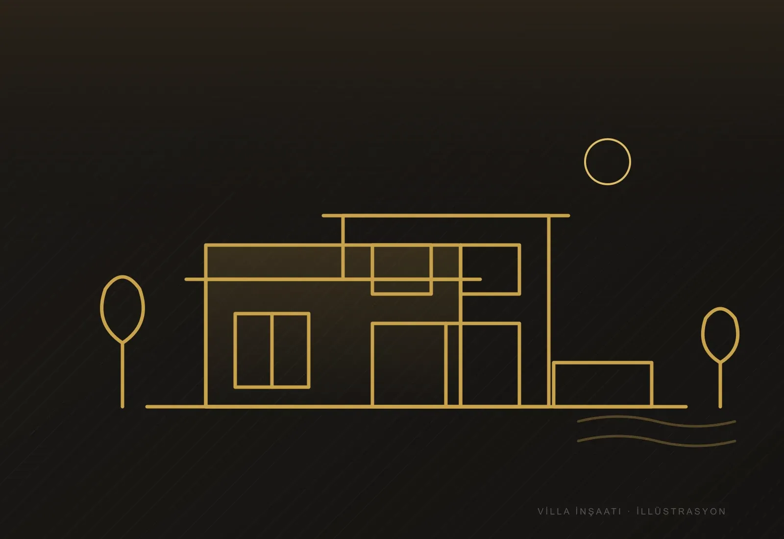 Villa inşaatı — çizgi illüstrasyon (Gold Line Yapı)