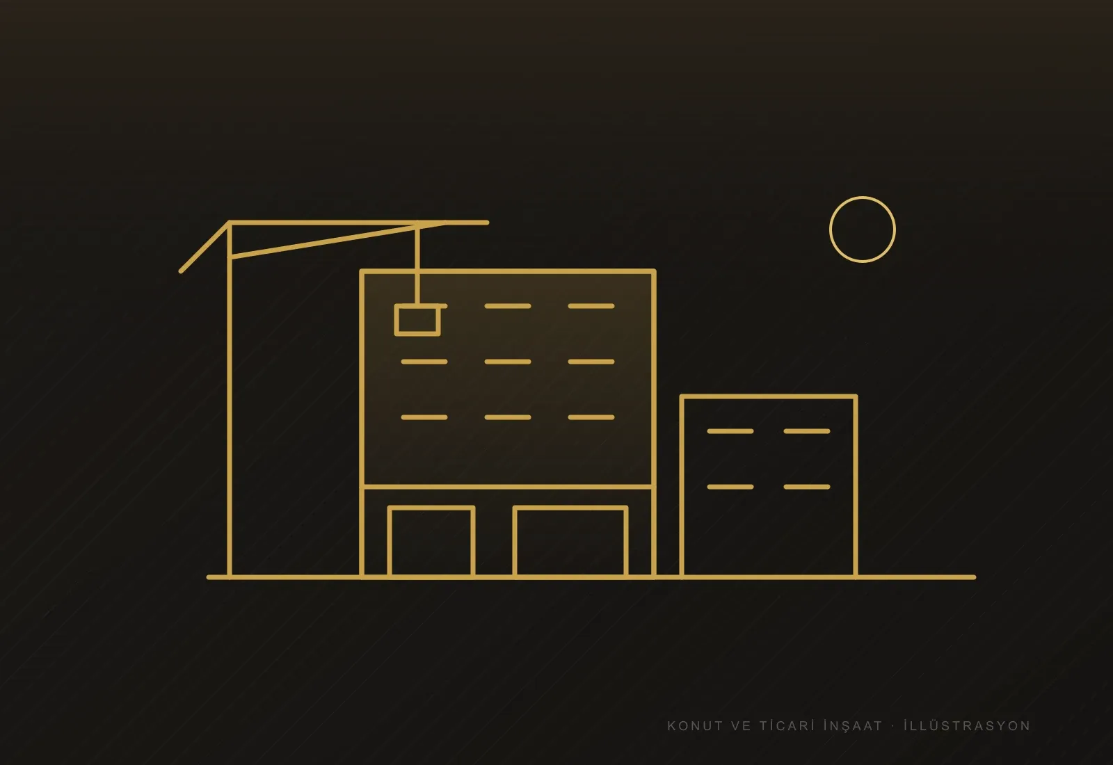 Konut ve ticari inşaat — çizgi illüstrasyon (Gold Line Yapı)